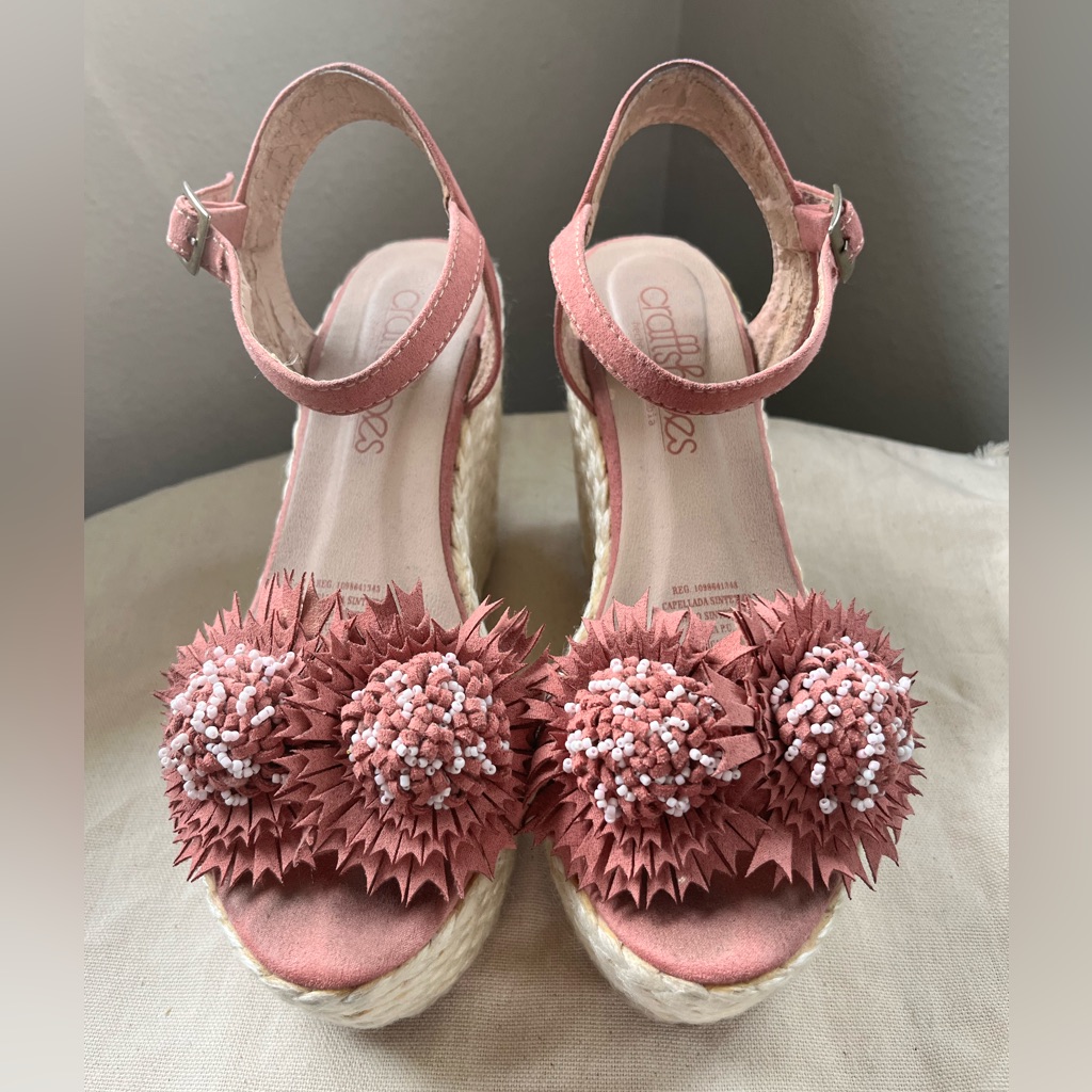Fun  Feminine Blush Flower Wedge Sandal